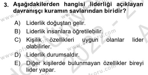 Sporda Liderlik Dersi 2022 - 2023 Yılı (Vize) Ara Sınavı 3. Soru