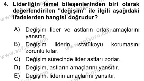 Sporda Liderlik Dersi 2022 - 2023 Yılı (Vize) Ara Sınavı 4. Soru