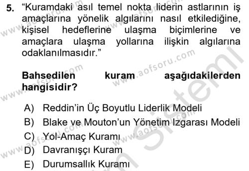 Sporda Liderlik Dersi 2022 - 2023 Yılı (Vize) Ara Sınavı 5. Soru