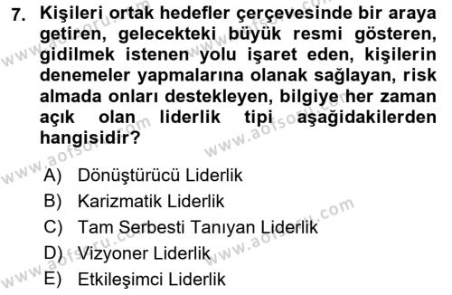 Sporda Liderlik Dersi 2022 - 2023 Yılı (Vize) Ara Sınavı 7. Soru