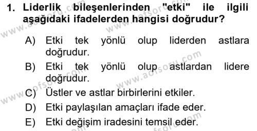 Sporda Liderlik Dersi 2024 - 2025 Yılı (Vize) Ara Sınavı 1. Soru