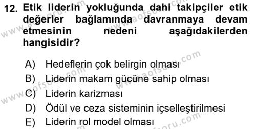 Sporda Liderlik Dersi 2024 - 2025 Yılı (Vize) Ara Sınavı 12. Soru