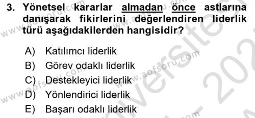 Sporda Liderlik Dersi 2024 - 2025 Yılı (Vize) Ara Sınavı 3. Soru