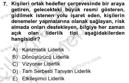 Sporda Liderlik Dersi 2024 - 2025 Yılı (Vize) Ara Sınavı 7. Soru