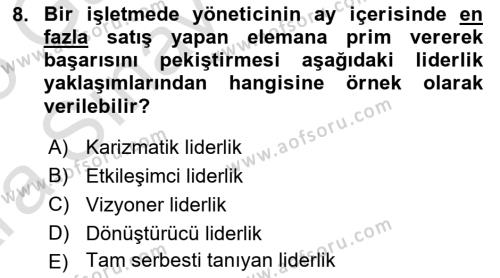 Sporda Liderlik Dersi 2024 - 2025 Yılı (Vize) Ara Sınavı 8. Soru