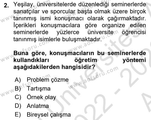 Spor Eğitimi Dersi 2022 - 2023 Yılı (Vize) Ara Sınavı 2. Soru