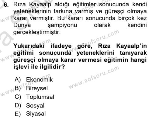 Spor Eğitimi Dersi 2022 - 2023 Yılı (Vize) Ara Sınavı 6. Soru