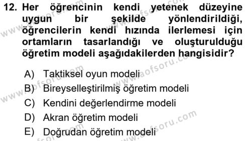 Spor Eğitimi Dersi 2024 - 2025 Yılı (Vize) Ara Sınavı 12. Soru