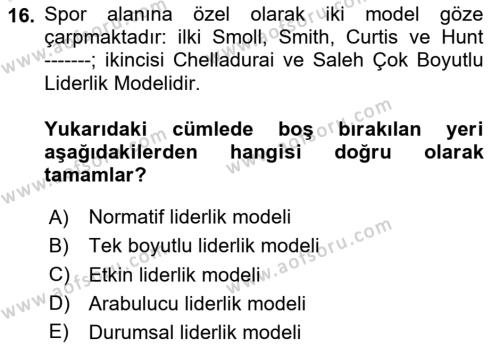 Spor Eğitimi Dersi 2024 - 2025 Yılı (Vize) Ara Sınavı 16. Soru