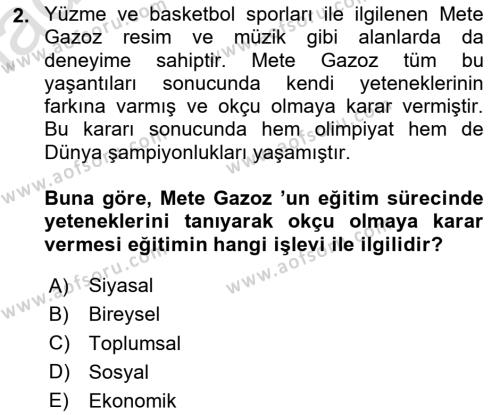 Spor Eğitimi Dersi 2024 - 2025 Yılı (Vize) Ara Sınavı 2. Soru