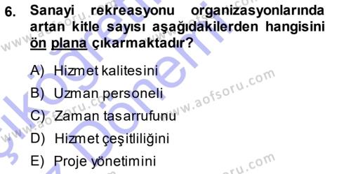 Boş Zaman ve Rekreasyon Yönetimi Dersi 2013 - 2014 Yılı (Vize) Ara Sınavı 6. Soru