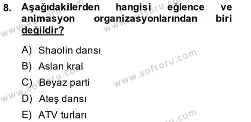 Boş Zaman ve Rekreasyon Yönetimi Dersi 2013 - 2014 Yılı (Vize) Ara Sınavı 8. Soru
