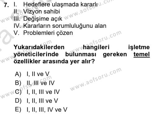 Boş Zaman ve Rekreasyon Yönetimi Dersi 2023 - 2024 Yılı (Vize) Ara Sınavı 7. Soru