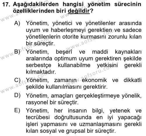 Boş Zaman ve Rekreasyon Yönetimi Dersi 2024 - 2025 Yılı (Vize) Ara Sınavı 17. Soru