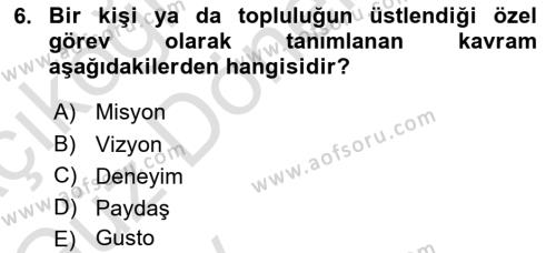 Boş Zaman ve Rekreasyon Yönetimi Dersi 2024 - 2025 Yılı (Vize) Ara Sınavı 6. Soru