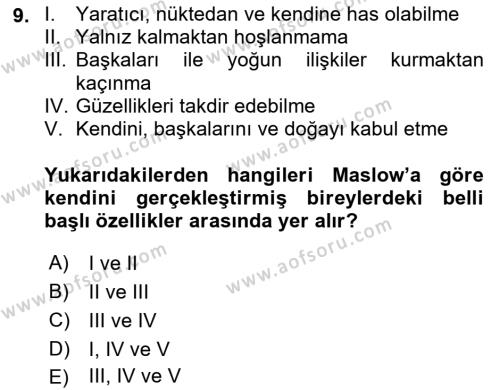 Boş Zaman ve Rekreasyon Yönetimi Dersi 2024 - 2025 Yılı (Vize) Ara Sınavı 9. Soru