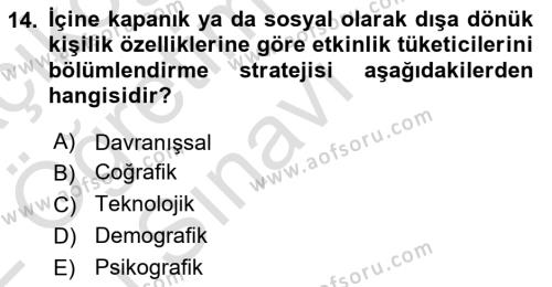 Etkinlik Yönetimi Dersi 2021 - 2022 Yılı Yaz Okulu Sınavı 14. Soru