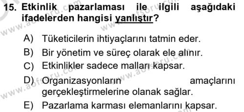 Etkinlik Yönetimi Dersi 2021 - 2022 Yılı Yaz Okulu Sınavı 15. Soru