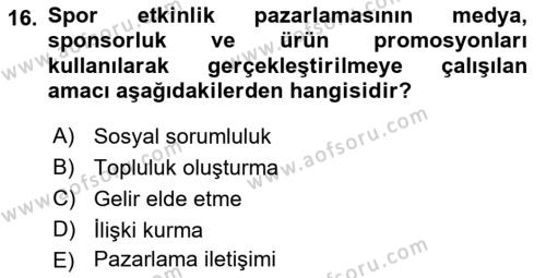 Etkinlik Yönetimi Dersi 2021 - 2022 Yılı Yaz Okulu Sınavı 16. Soru