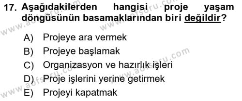 Etkinlik Yönetimi Dersi 2021 - 2022 Yılı Yaz Okulu Sınavı 17. Soru