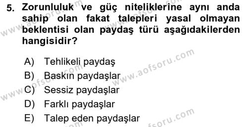 Etkinlik Yönetimi Dersi 2021 - 2022 Yılı Yaz Okulu Sınavı 5. Soru