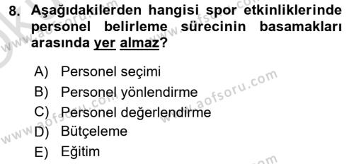 Etkinlik Yönetimi Dersi 2021 - 2022 Yılı Yaz Okulu Sınavı 8. Soru