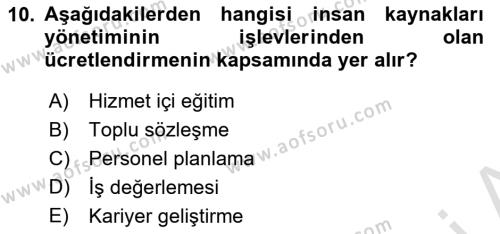 Etkinlik Yönetimi Dersi 2022 - 2023 Yılı Yaz Okulu Sınavı 10. Soru