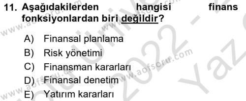 Etkinlik Yönetimi Dersi 2022 - 2023 Yılı Yaz Okulu Sınavı 11. Soru