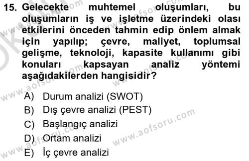 Etkinlik Yönetimi Dersi 2022 - 2023 Yılı Yaz Okulu Sınavı 15. Soru