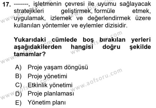 Etkinlik Yönetimi Dersi 2022 - 2023 Yılı Yaz Okulu Sınavı 17. Soru