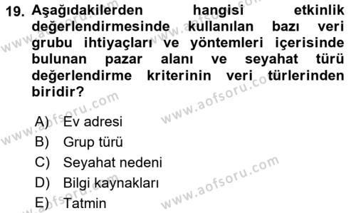 Etkinlik Yönetimi Dersi 2022 - 2023 Yılı Yaz Okulu Sınavı 19. Soru