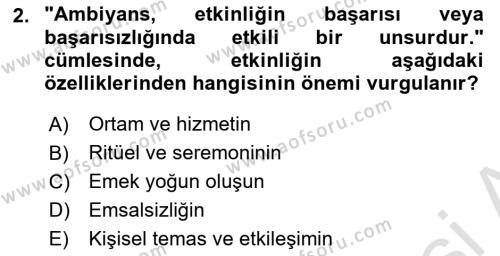 Etkinlik Yönetimi Dersi 2022 - 2023 Yılı Yaz Okulu Sınavı 2. Soru