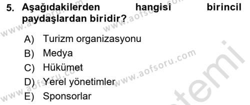 Etkinlik Yönetimi Dersi 2022 - 2023 Yılı Yaz Okulu Sınavı 5. Soru