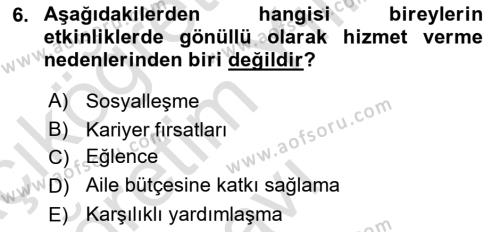 Etkinlik Yönetimi Dersi 2022 - 2023 Yılı Yaz Okulu Sınavı 6. Soru