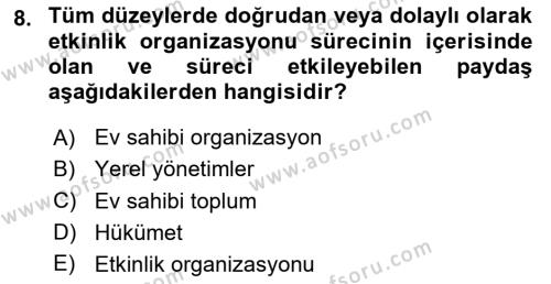 Etkinlik Yönetimi Dersi 2023 - 2024 Yılı (Vize) Ara Sınavı 8. Soru