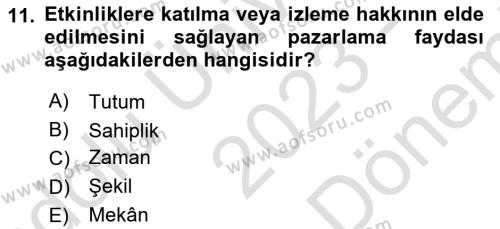 Etkinlik Yönetimi Dersi 2023 - 2024 Yılı (Final) Dönem Sonu Sınavı 11. Soru