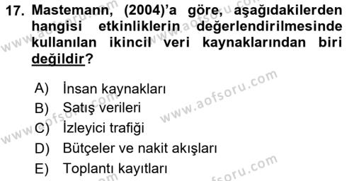 Etkinlik Yönetimi Dersi 2023 - 2024 Yılı (Final) Dönem Sonu Sınavı 17. Soru