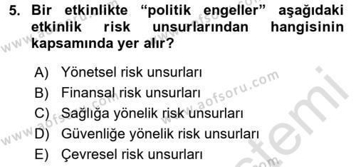 Etkinlik Yönetimi Dersi 2023 - 2024 Yılı (Final) Dönem Sonu Sınavı 5. Soru