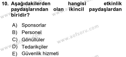 Etkinlik Yönetimi Dersi 2024 - 2025 Yılı (Vize) Ara Sınavı 10. Soru