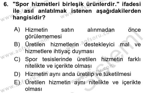 Spor Tesisi İşletmeciliği ve Saha Malzeme Bilgisi Dersi 2024 - 2025 Yılı (Vize) Ara Sınavı 6. Soru