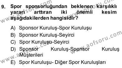 Sporda Sponsorluk Dersi 2013 - 2014 Yılı (Vize) Ara Sınavı 9. Soru