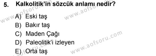 Eski Anadolu Tarihi Dersi 2012 - 2013 Yılı (Vize) Ara Sınavı 5. Soru