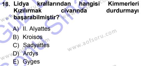 Eski Anadolu Tarihi Dersi 2012 - 2013 Yılı (Final) Dönem Sonu Sınavı 18. Soru
