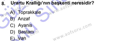 Eski Anadolu Tarihi Dersi 2012 - 2013 Yılı (Final) Dönem Sonu Sınavı 8. Soru