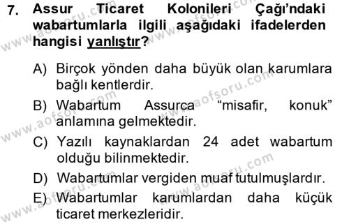 Eski Anadolu Tarihi Dersi 2014 - 2015 Yılı (Vize) Ara Sınavı 7. Soru