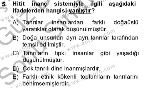 Eski Anadolu Tarihi Dersi 2014 - 2015 Yılı (Final) Dönem Sonu Sınavı 5. Soru