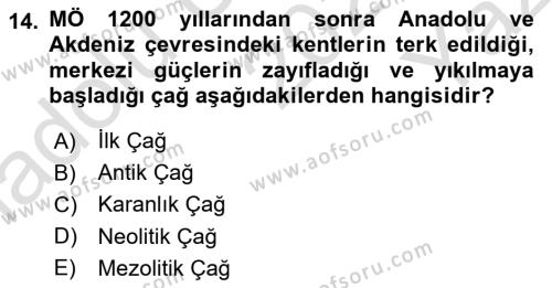 Eski Anadolu Tarihi Dersi 2020 - 2021 Yılı Yaz Okulu Sınavı 14. Soru