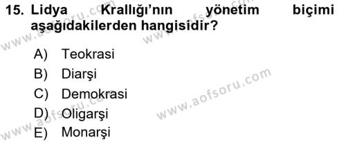 Eski Anadolu Tarihi Dersi 2020 - 2021 Yılı Yaz Okulu Sınavı 15. Soru