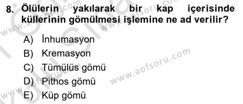 Eski Anadolu Tarihi Dersi 2020 - 2021 Yılı Yaz Okulu Sınavı 8. Soru