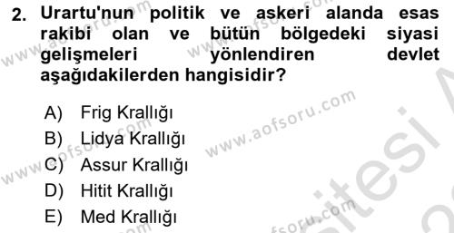 Eski Anadolu Tarihi Dersi 2021 - 2022 Yılı Yaz Okulu Sınavı 2. Soru